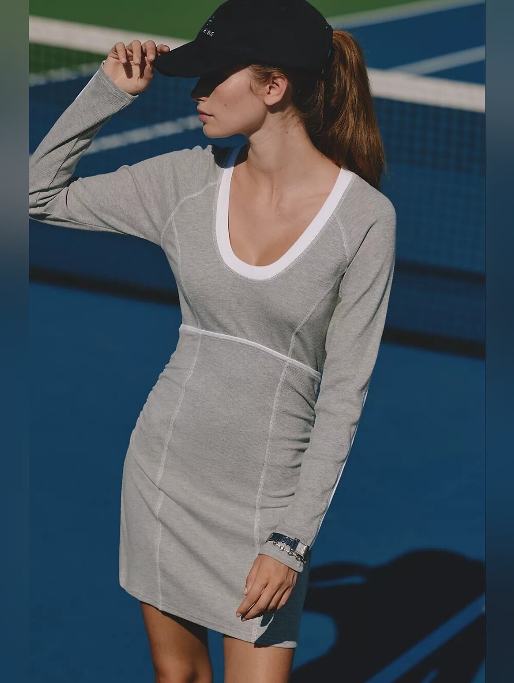 NWT Anthropologie Daily Practice Scoop-Neck Long-Sleeve Mini Dress Heather Gray